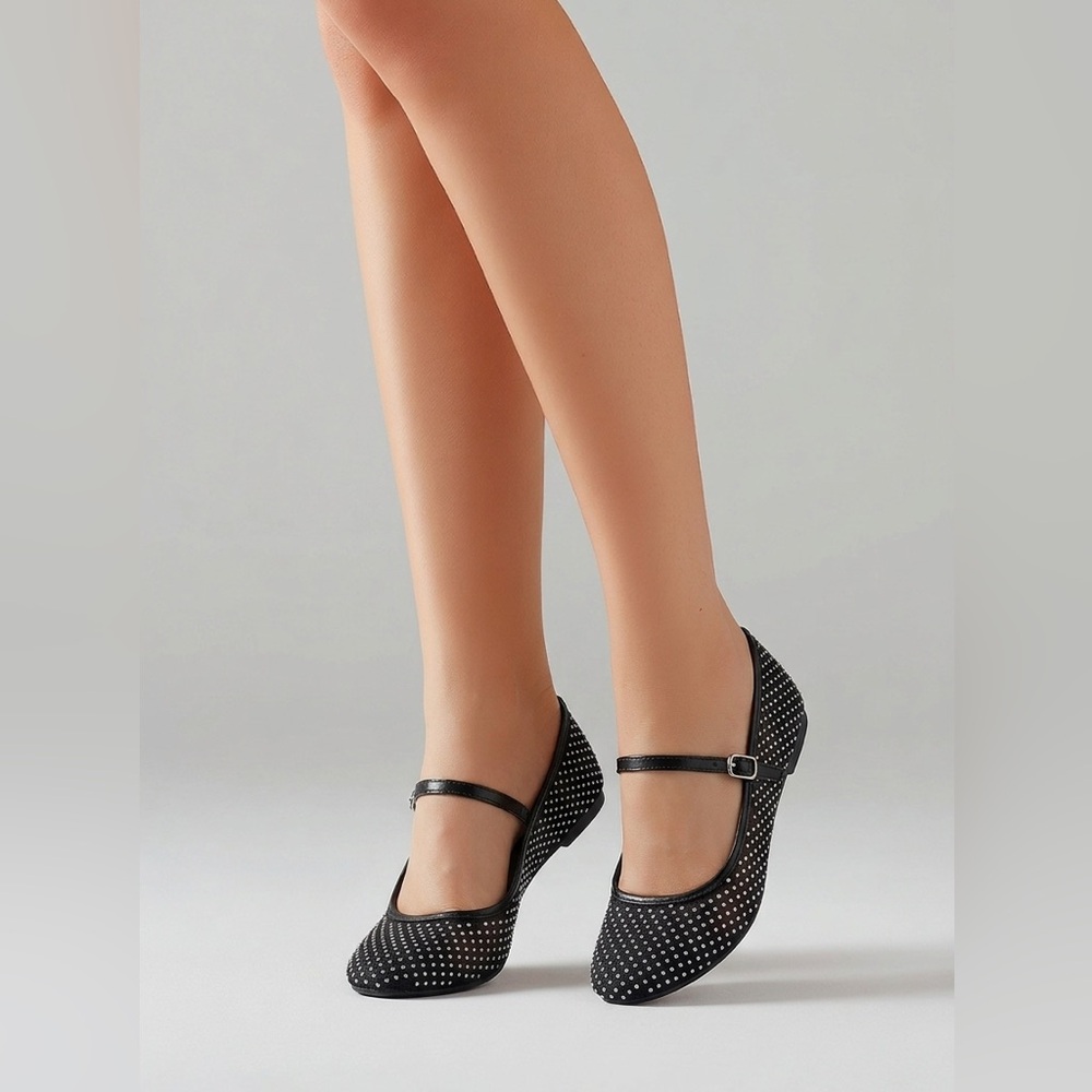 Women’s Black Mary Jane Rhinestone Flats